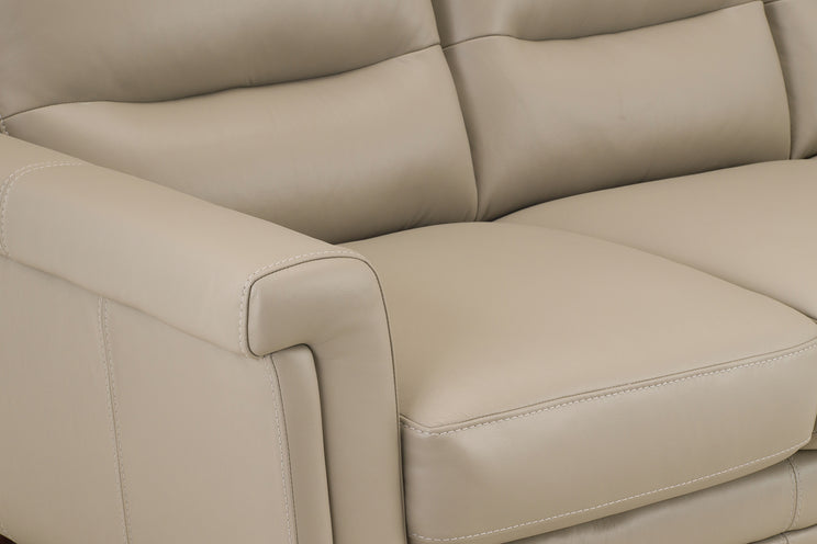 Close-up of a beige leather sofa